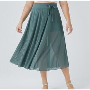Sz 3X HALARA Mineral Blue High Waist Drawstring Mesh Pockets Wrap Midi Skort